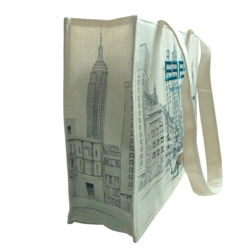 EFFY Hematian Beige Cream Fabric Zippered Tote New York City Landscape Leopard - Picture 2 of 9
